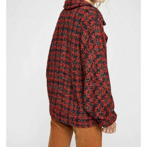 $348 FREE PEOPLE boucle baby tweed red coat S worn 3 times - Picture 2 of 7